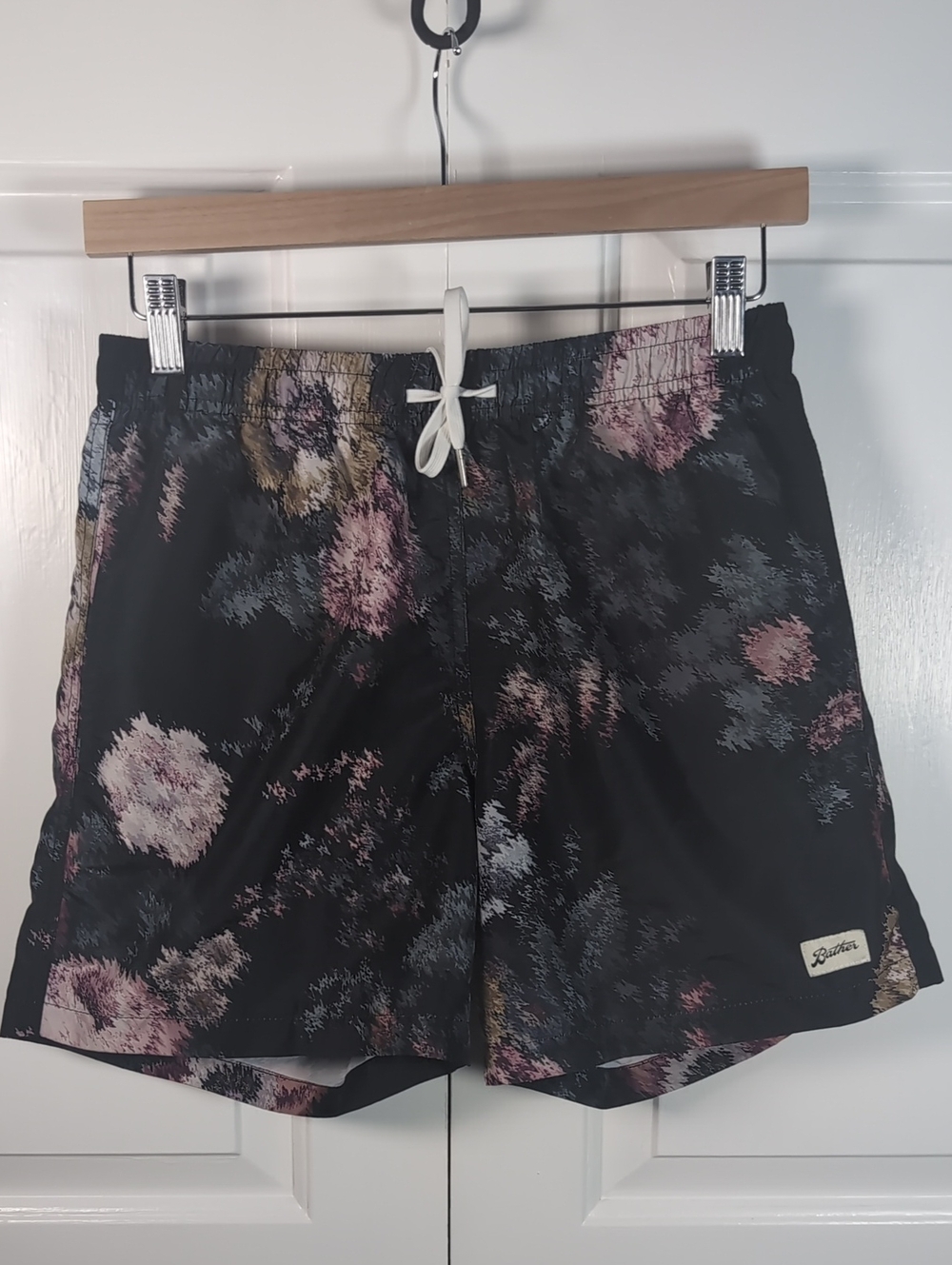 Bather Men's Black Floral Ripple Swim Trunks Mesh Lining Board Shorts Size Small